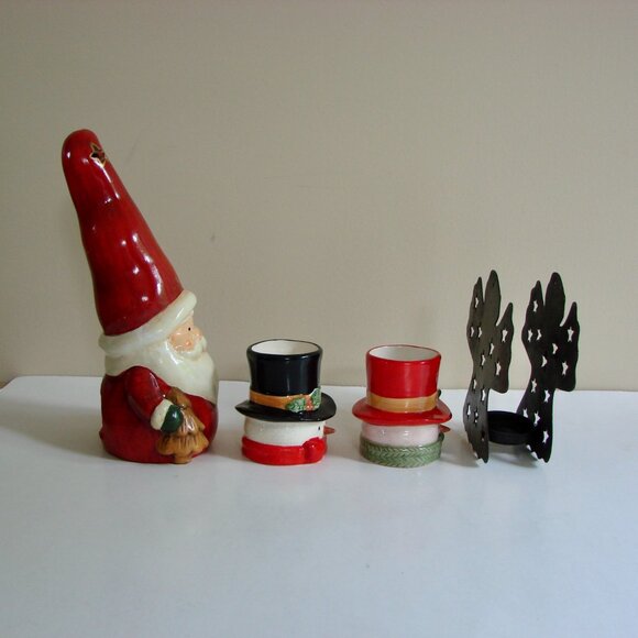 4 Christmas Candle Votive Tealight Holders Santa Snowmen Angel - Picture 5 of 11
